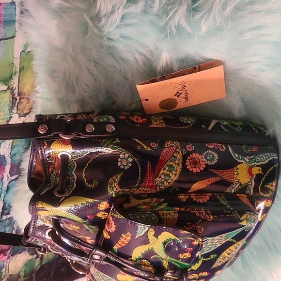 Patricia Nash birds of paradise Sabina Leather Drawstring purse - Picture 9 of 11